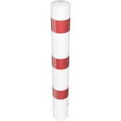 Barrier bollard | Steel tube  152 x 3.2 mm | stationary | for setting in concrete | hot-dip galvanized and white coatedwith three red reflecting stripes | total length: 1200 mm | with steel cap for bolting
